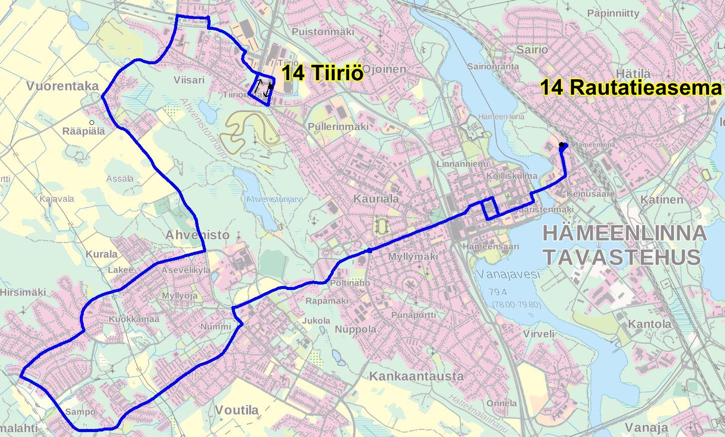Linja 14 Rautatieasema Limalahti Hirsimäki Mäkelä Tiiriö Talvi + kesä Ma-Pe