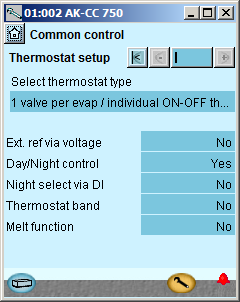 Konfigurointi - jatkoa Termostaatin määrittely 1. Mene konfigurointivalikkoon 2. Valitse Common control (yhteinen ohjaus) 3. Valitse termostaatin toiminnot. Asetusvalikko on nyt muuttunut.