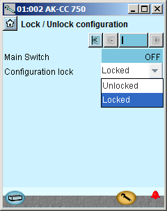 Konfigurointi - jatkoa Lukitse konfigurointi 1. Mene konfigurointivalikkoon 2. Valitse Lock/Unlock configuration (lukitse/avaa konfigurointi) 3.