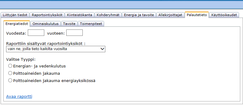 Palautetieto raportoinnista Liittyjätason raportista palautetieto välilehdeltä on mahdollista tarkastella säästöjen ja
