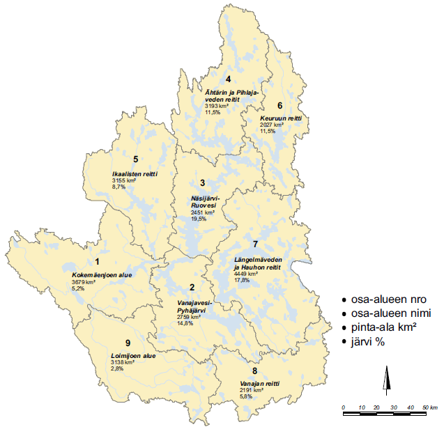 33 sekä Pirkanmaan ja Satakunnan runsasjärviset vesistöalueet. Kokemäenjoki toimii näiden kaikkien valuma-alueiden laskujokena.