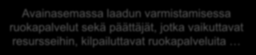 Aterioiden laatuun panostaminen on vaikuttava keino edistää terveyttä Yli 2,3 miljoonaa ateriaa/pv Monelle päivän ainoa lämmin ateria usein terveellisempi (KTL 2008) Ikä paikka aika ateriat/pv