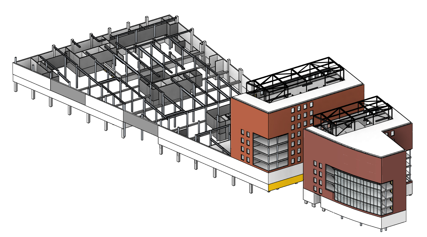Tietomallinnus Kaksiulotteisten rakennuspiirustusten sijaan 3D-malli Mallin osissa on tietoa, jota voidaan hyödyntää suunnittelussa Pinta-ala- ja tilavuustiedot, määrälaskenta, suunnitelmien