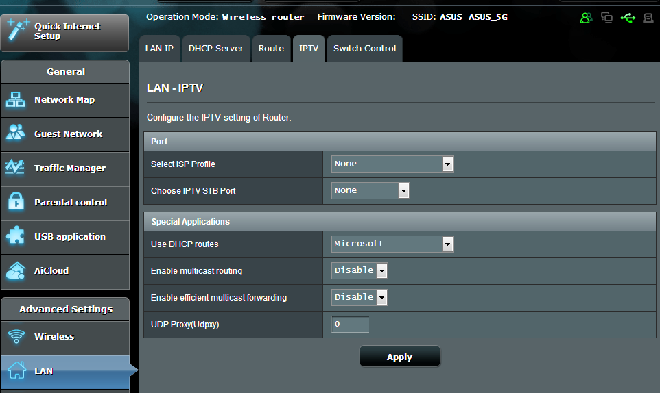 4.2.4 IPTV Langaton reititin tukee yhteyttä IPTV-palveluihin ISP- tai LANyhteydellä.