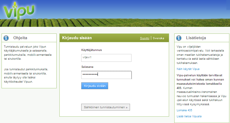 Kirjautuminen VIPU-palveluun (VIPU-tunnukset) VIPU-palvelu löytyy