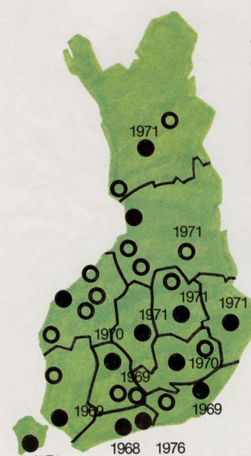 The activity expanded to all Finland 1968-> 1976 Toiminnan laajeneminen Alue Kaikkiin lääneihin vuoteen 1971 mennessä Helsinkiin 1976 Jäsenet/ Members: police officer, motor vehicle inspector,