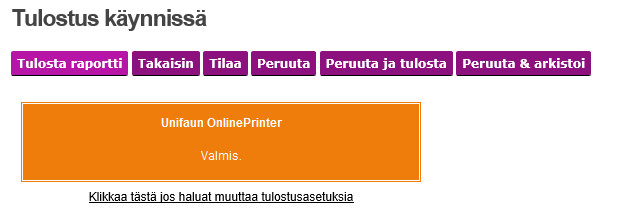 1.3 Tulostus Kun tulostustyö on valmis, näet alla olevan näkymän. Tulostustyö on nyt valmis, ja lähetys on siirtynyt lähetyshistoriaan, HISTORIA > Lähetykset.