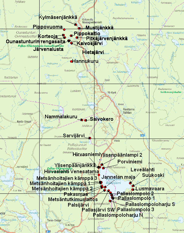 Liitekartta 1 Pallas-Yllästunturin kansallispuistossa