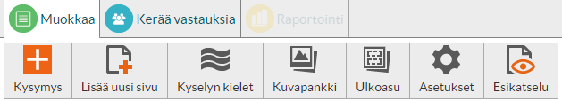 Kirjasto Lisää kysymys kirjastosta Kysymyskirjastosta löytyy kaikki kirjastoon tallennetut kysymykset. Voit selailla kirjastoon kertyneitä kysymyksiä täältä ja lisätä kyselyysi kysymyksiä.