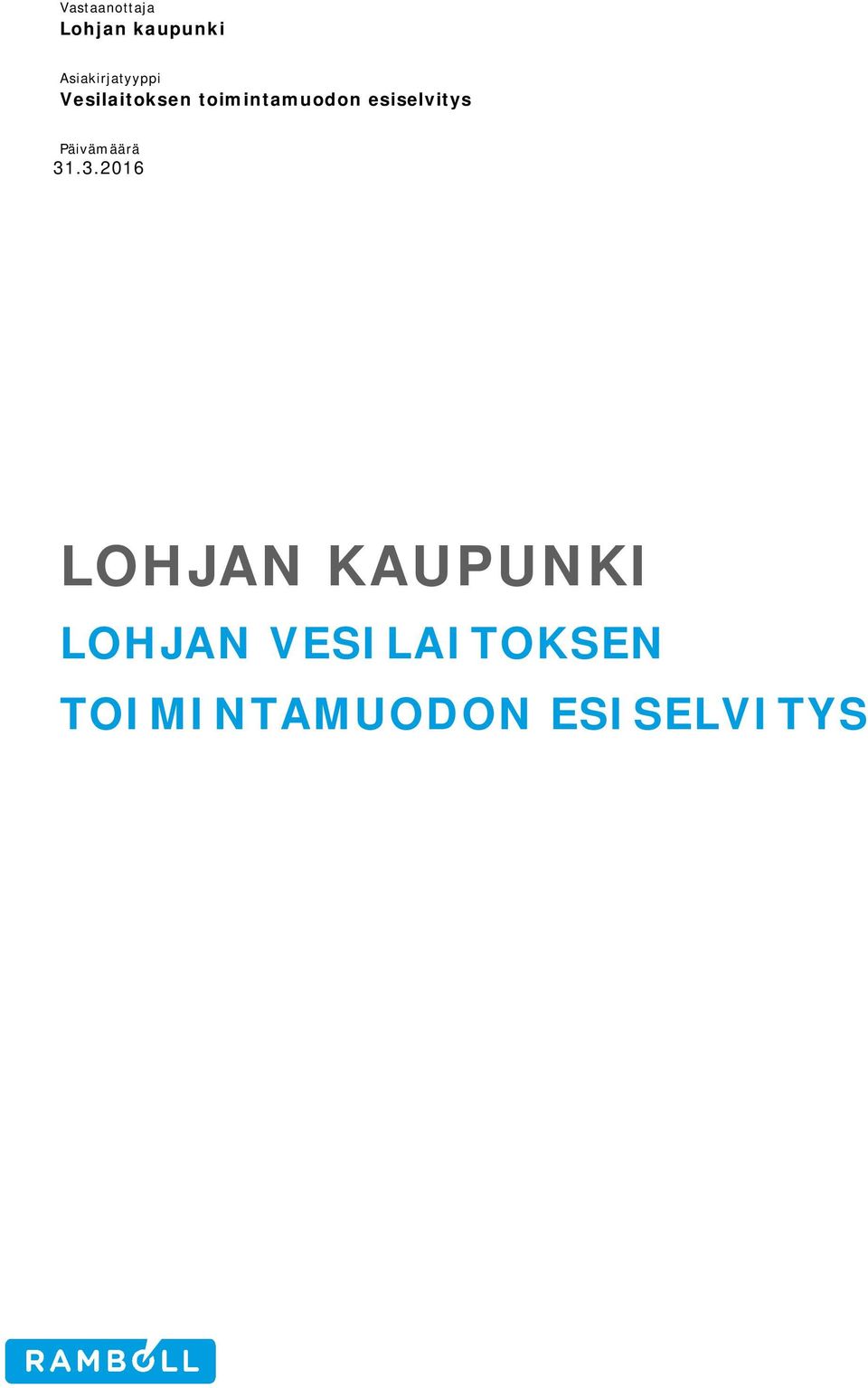 toimintamuodon esiselvitys Päivämäärä 31
