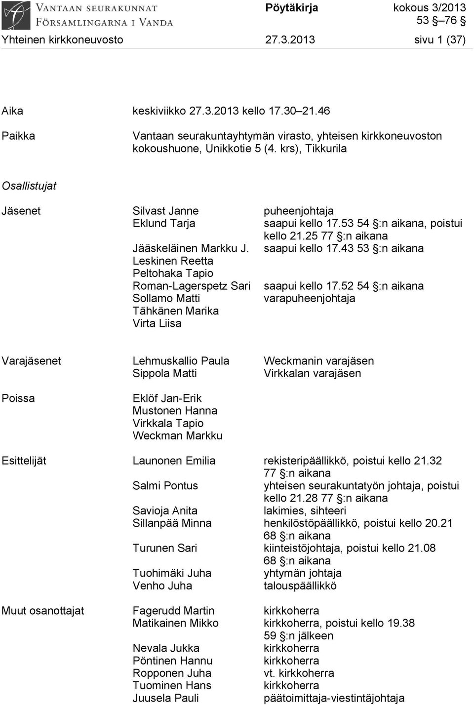 52 54 :n aikana Sollamo Matti varapuheenjohtaja Tähkänen Marika Virta Liisa Varajäsenet Lehmuskallio Paula Weckmanin varajäsen Sippola Matti Virkkalan varajäsen Poissa Eklöf Jan-Erik Mustonen Hanna