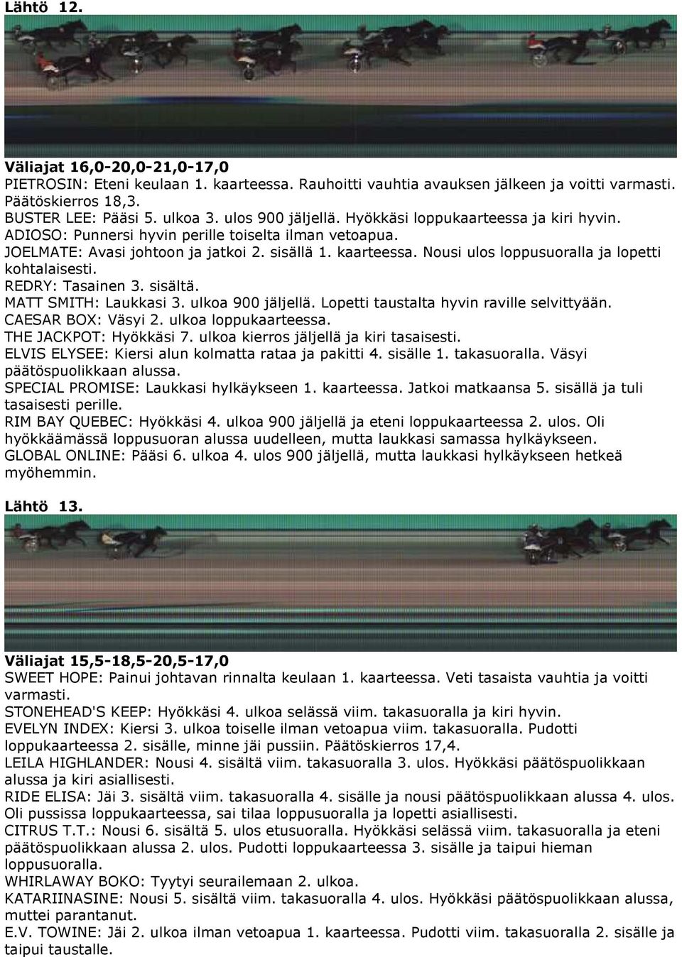 Nousi ulos loppusuoralla ja lopetti kohtalaisesti. REDRY: Tasainen 3. sisältä. MATT SMITH: Laukkasi 3. ulkoa 900 jäljellä. Lopetti taustalta hyvin raville selvittyään. CAESAR BOX: Väsyi 2.