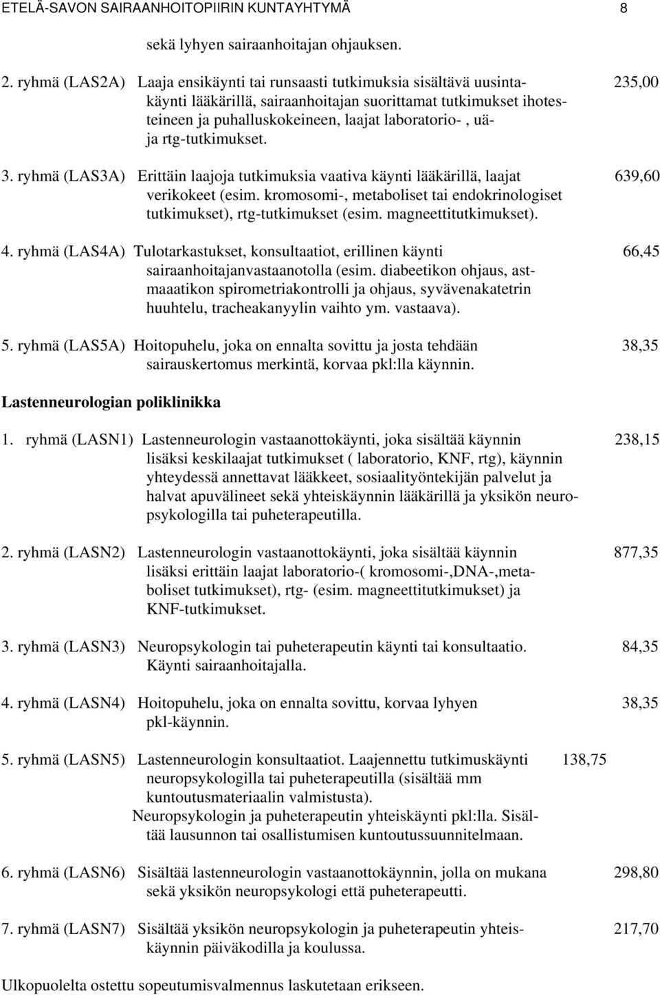 uäja rtg-tutkimukset. 3. ryhmä (LAS3A) Erittäin laajoja tutkimuksia vaativa käynti lääkärillä, laajat 639,60 verikokeet (esim.