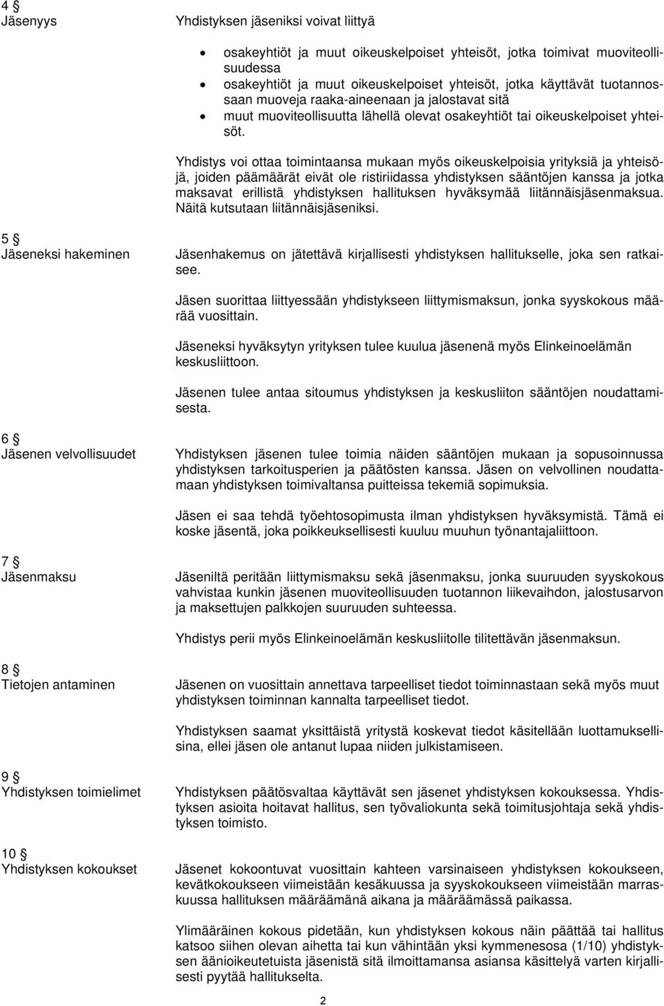 Yhdistys voi ottaa toimintaansa mukaan myös oikeuskelpoisia yrityksiä ja yhteisöjä, joiden päämäärät eivät ole ristiriidassa yhdistyksen sääntöjen kanssa ja jotka maksavat erillistä yhdistyksen