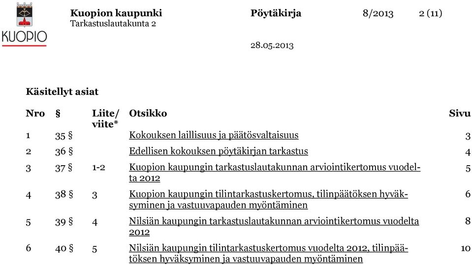 kaupungin tilintarkastuskertomus, tilinpäätöksen hyväksyminen ja vastuuvapauden myöntäminen 5 39 4 Nilsiän kaupungin tarkastuslautakunnan