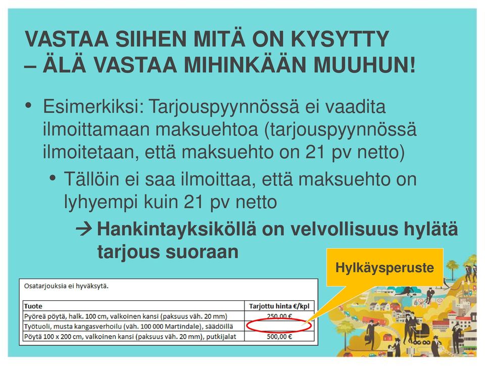 (tarjouspyynnössä ilmoitetaan, että maksuehto on 21 pv netto) Tällöin ei saa