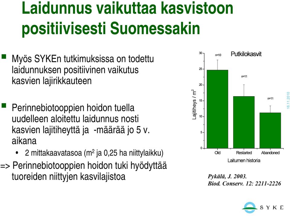 lajitiheyttä ja -määrää jo 5 v.