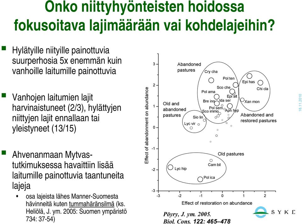 (13/15) Ahvenanmaan Mytvastutkimuksessa havaittiin lisää laitumille painottuvia taantuneita lajeja osa lajeista lähes Manner-Suomesta hävinneitä kuten tummahäränsilmä (ks. Heliölä, J. ym.