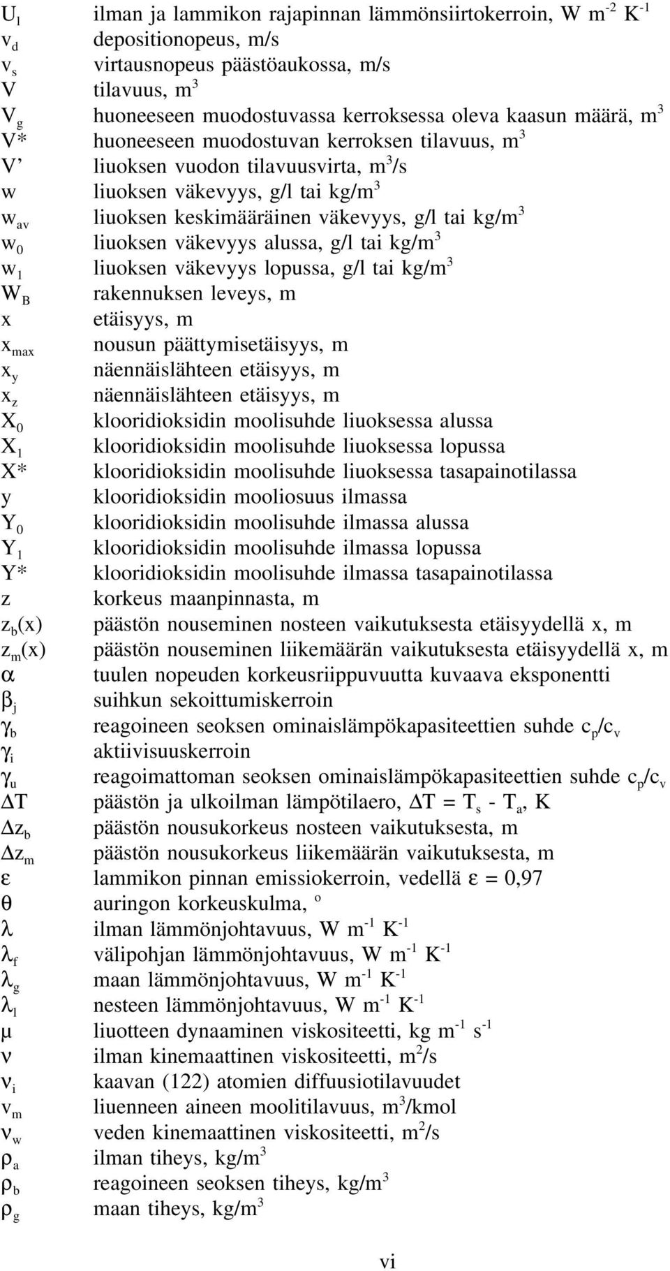 liuoksen väkevyys alussa, g/l tai kg/m 3 w liuoksen väkevyys lopussa, g/l tai kg/m 3 W B rakennuksen leveys, m x etäisyys, m x max nousun päättymisetäisyys, m x y näennäislähteen etäisyys, m x z