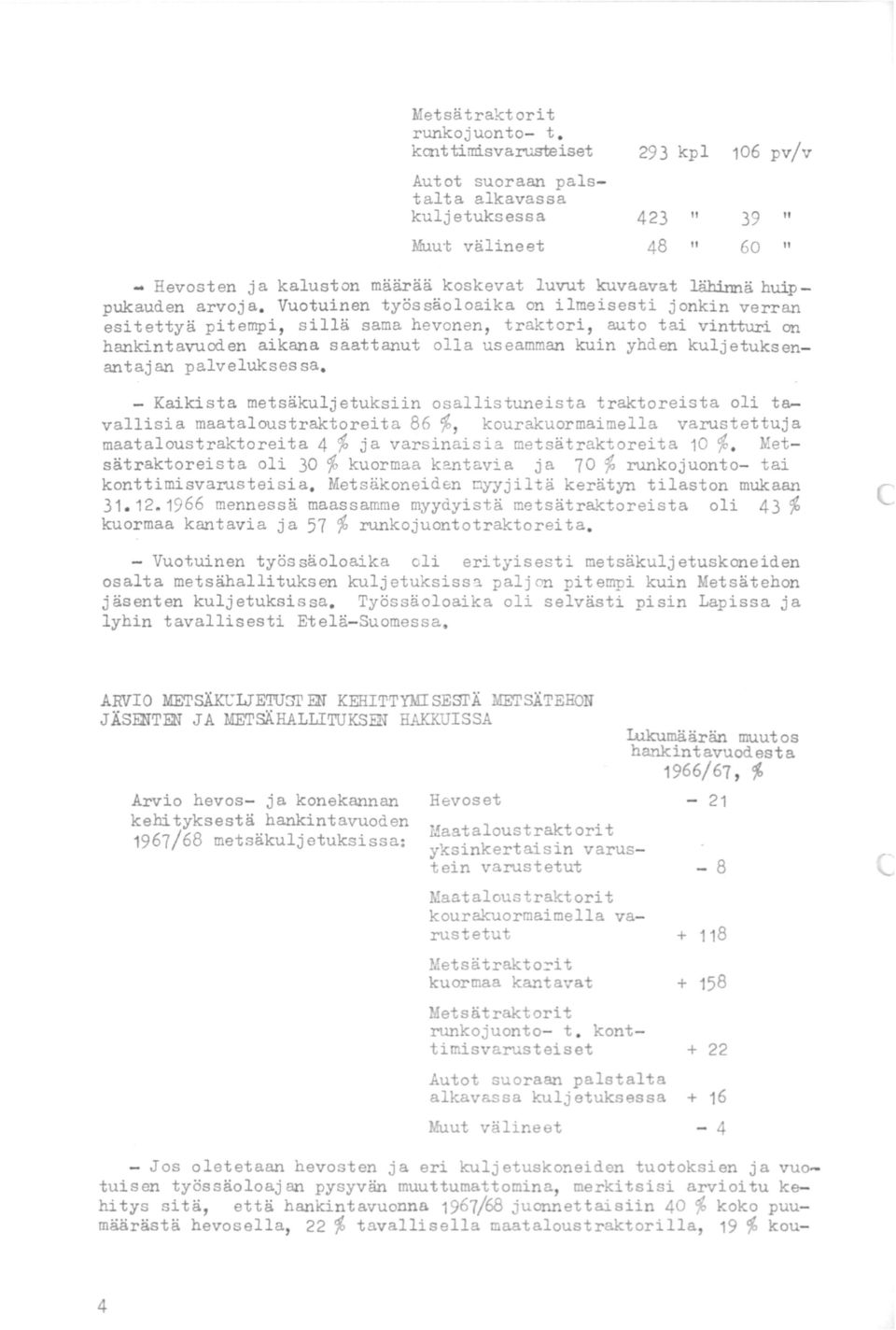 Vuotuinen työssäoloaika on ilmeisesti jonkin verran esitettyä pitempi, sillä sama hevonen, traktori, auto tai vintturi on ha.nkintavuoden aikana saattanut olla useamman kuin yhden kuljetuksena.