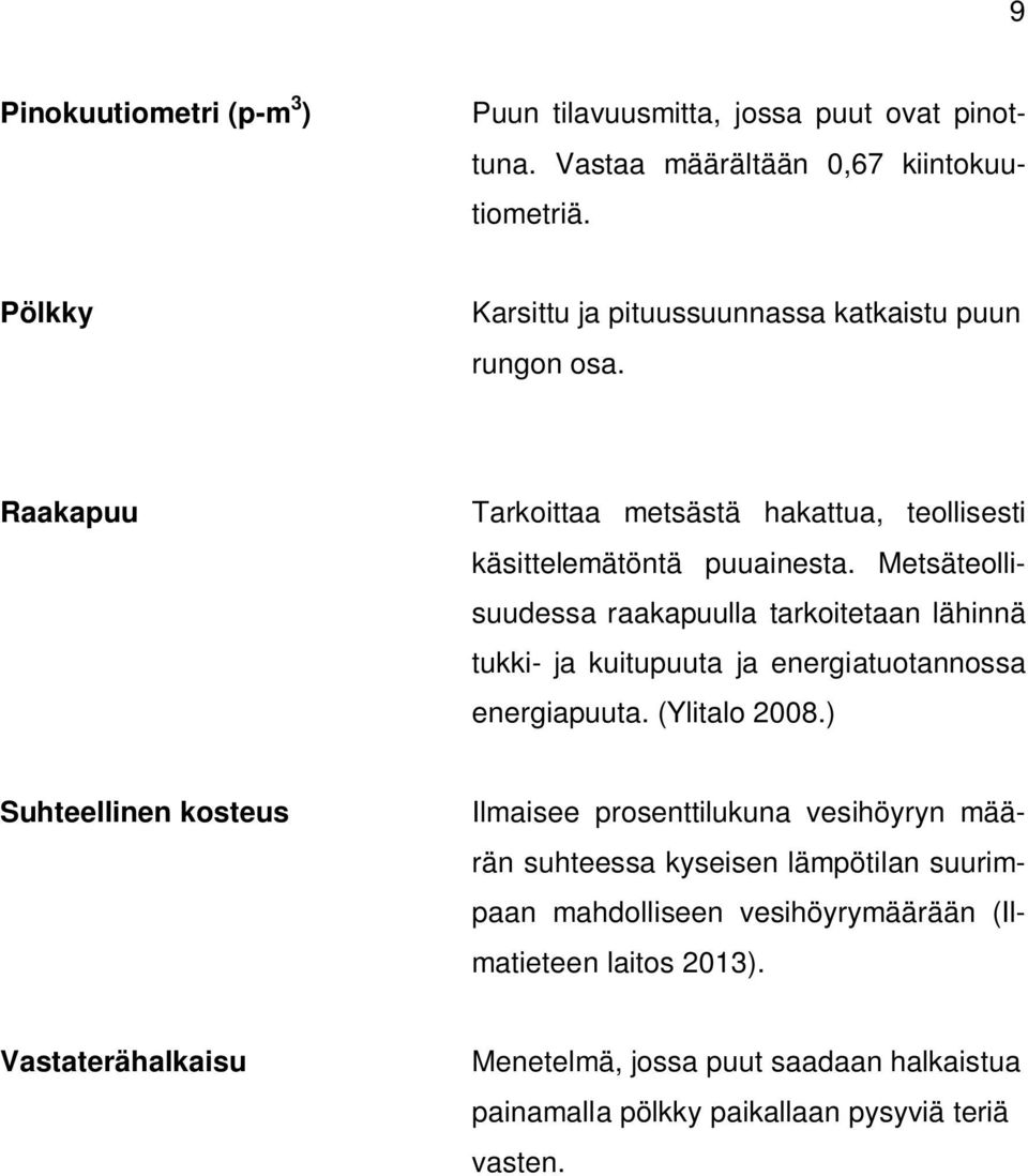 Metsäteollisuudessa raakapuulla tarkoitetaan lähinnä tukki- ja kuitupuuta ja energiatuotannossa energiapuuta. (Ylitalo 2008.