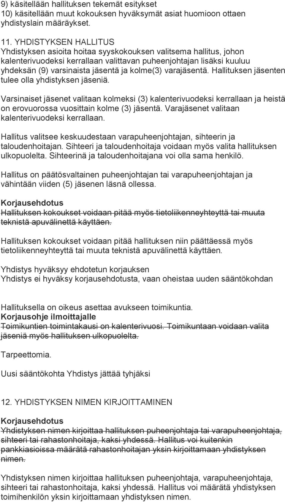 kolme(3) varajäsentä. Hallituksen jäsenten tulee olla yhdistyksen jäseniä. Varsinaiset jäsenet valitaan kolmeksi (3) kalenterivuodeksi kerrallaan ja heistä on erovuorossa vuosittain kolme (3) jäsentä.