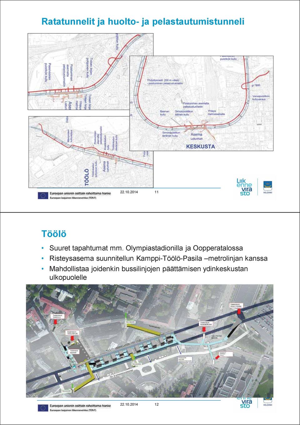 Olympiastadionilla ja Oopperatalossa Risteysasema suunnitellun