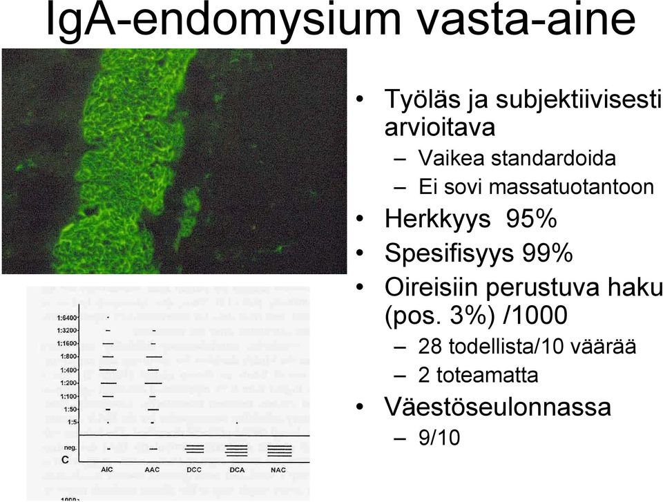 Herkkyys 95% Spesifisyys 99% Oireisiin perustuva haku (pos.