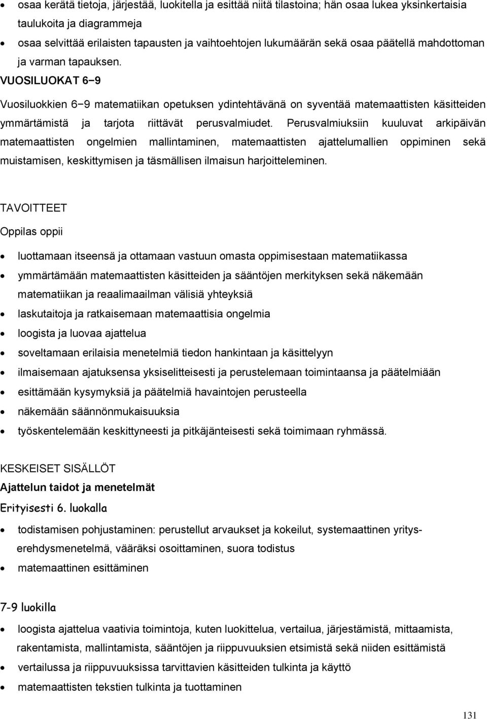 VUOSILUOKAT 6 9 Vuosiluokkien 6 9 matematiikan opetuksen ydintehtävänä on syventää matemaattisten käsitteiden ymmärtämistä ja tarjota riittävät perusvalmiudet.