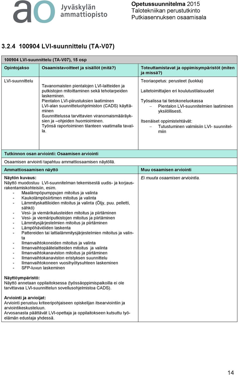 Pientalon LVI-piirustuksien laatiminen LVI-alan suunnitteluohjelmiston (CADS) käyttäminen Suunnittelussa tarvittavien viranomaismääräyksien ja ohjeiden huomioiminen.