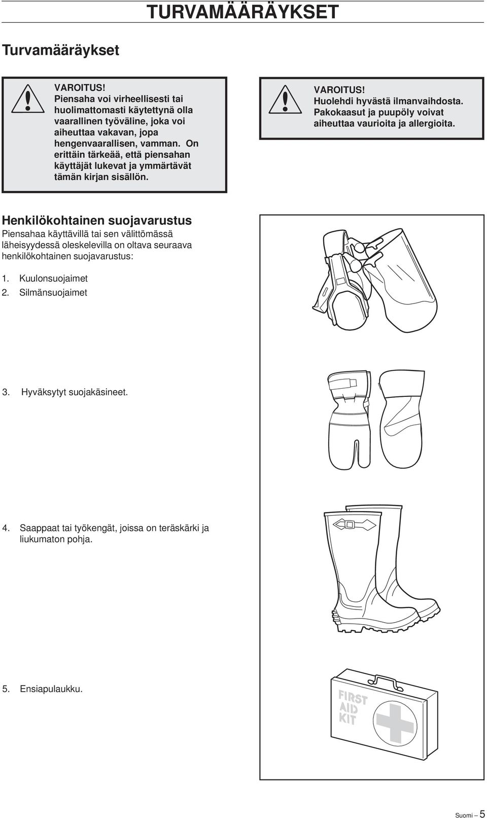On erittäin tärkeää, että piensahan käyttäjät lukevat ja ymmärtävät tämän kirjan sisällön. VAROITUS! Huolehdi hyvästä ilmanvaihdosta.