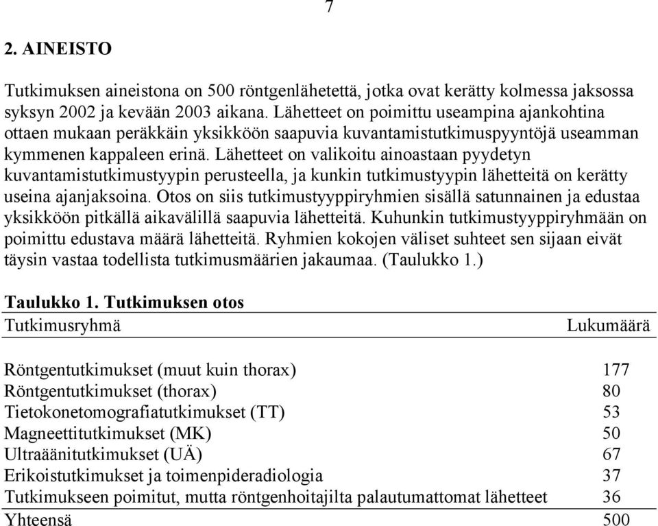 Lähetteet on valikoitu ainoastaan pyydetyn kuvantamistutkimustyypin perusteella, ja kunkin tutkimustyypin lähetteitä on kerätty useina ajanjaksoina.