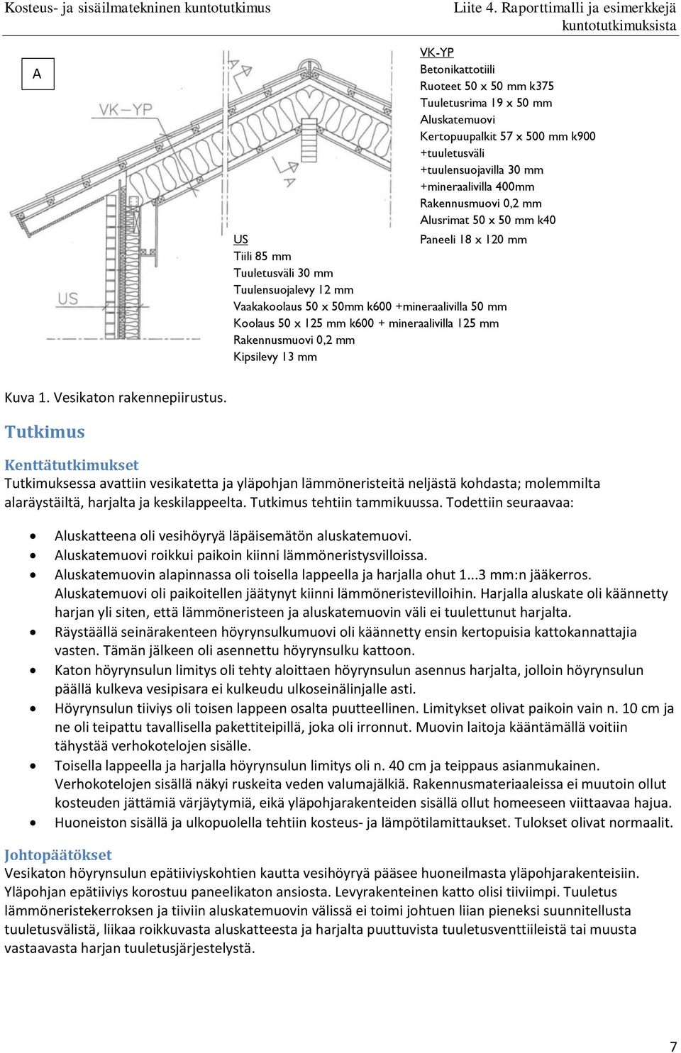 mm Rakennusmuovi 0,2 mm Kipsilevy 13 mm Kuva 1. Vesikaton rakennepiirustus.