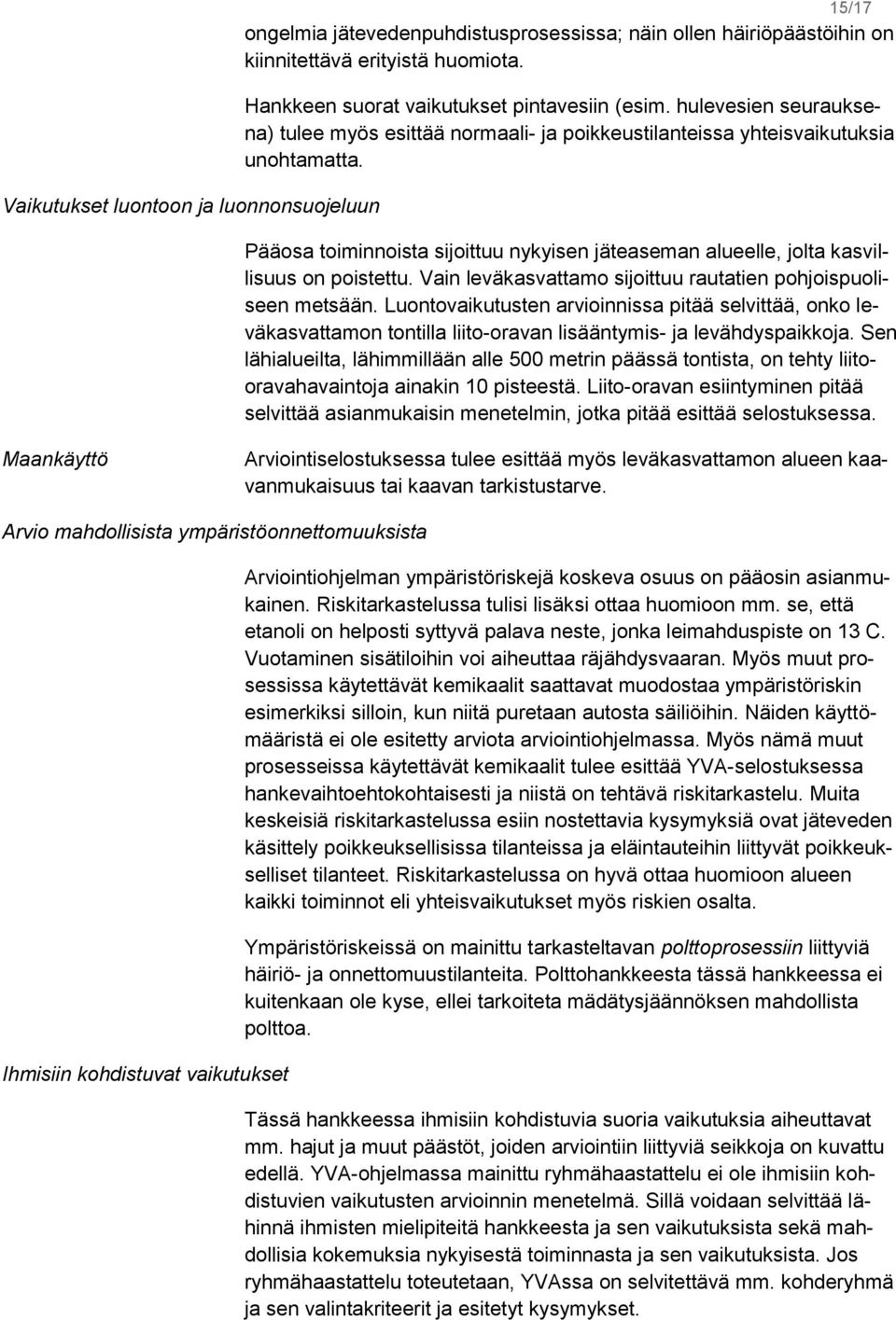 Vain leväkasvattamo sijoittuu rautatien pohjoispuoliseen metsään. Luontovaikutusten arvioinnissa pitää selvittää, onko leväkasvattamon tontilla liito-oravan lisääntymis- ja levähdyspaikkoja.