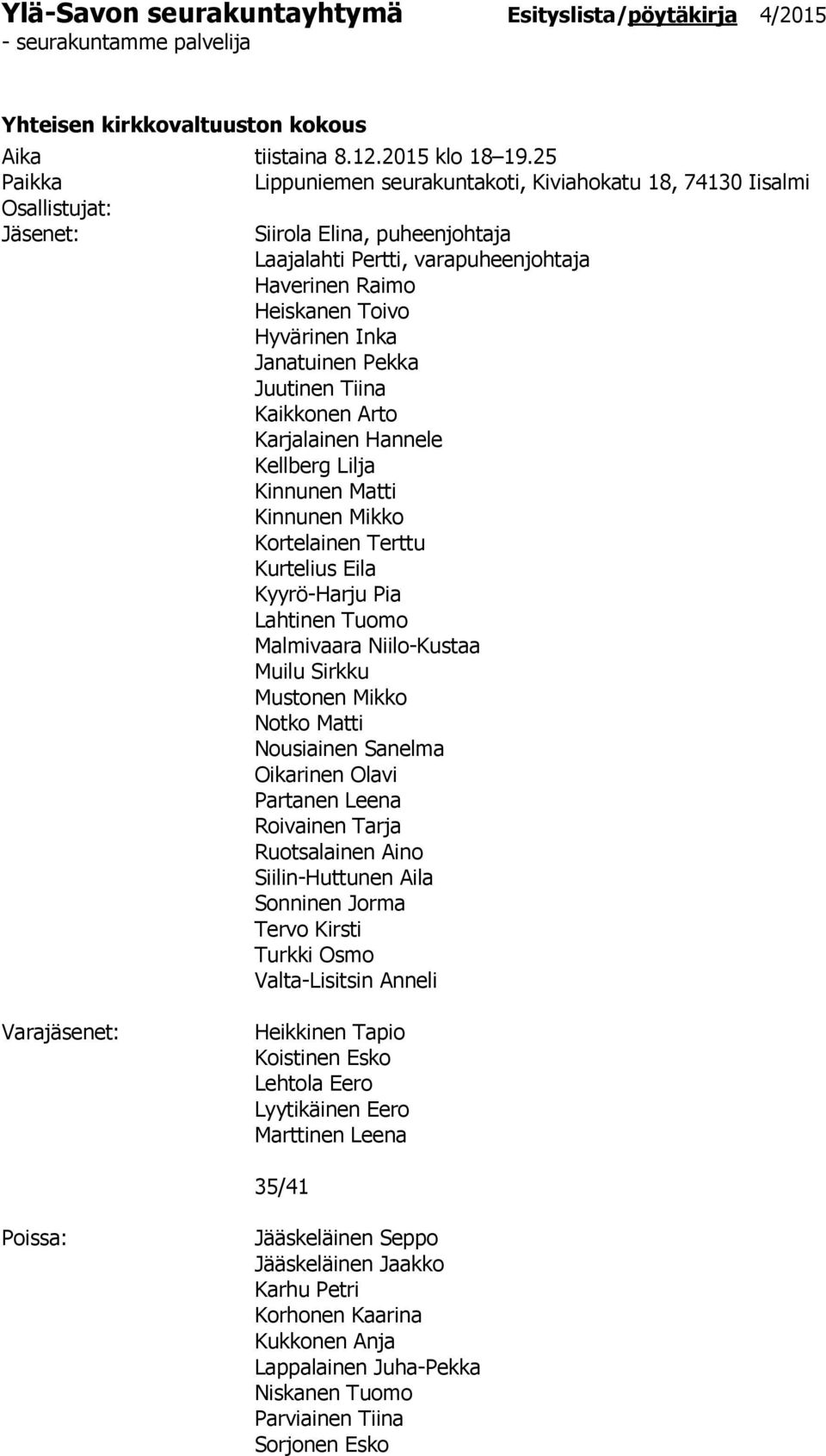 Inka Janatuinen Pekka Juutinen Tiina Kaikkonen Arto Karjalainen Hannele Kellberg Lilja Kinnunen Matti Kinnunen Mikko Kortelainen Terttu Kurtelius Eila Kyyrö-Harju Pia Lahtinen Tuomo Malmivaara