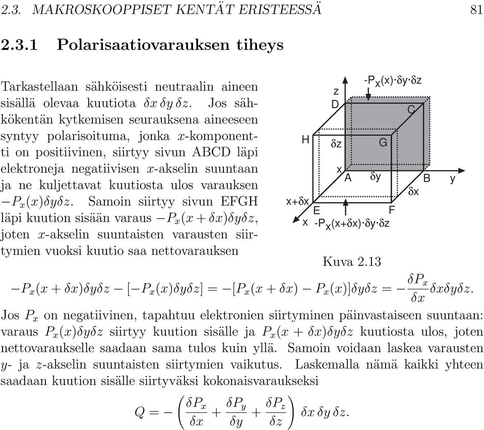 kuutiosta ulos varauksen P x (x)δyδz.