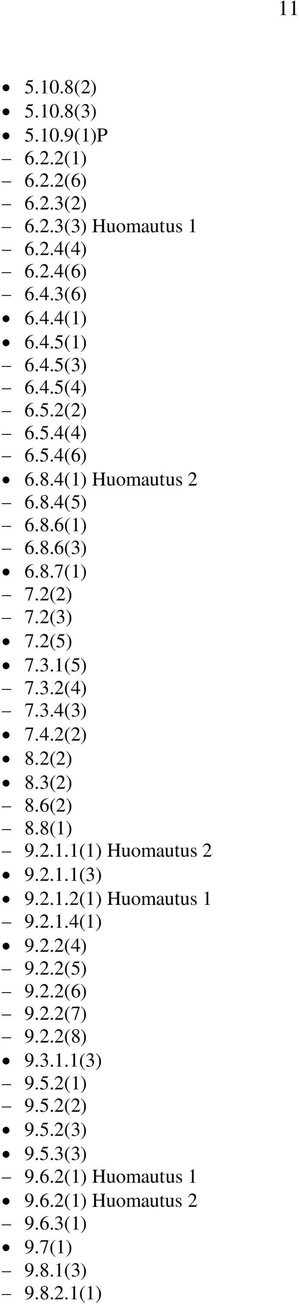 2(2) 8.3(2) 8.6(2) 8.8(1) 9.2.1.1(1) Huomautus 2 9.2.1.1(3) 9.2.1.2(1) Huomautus 1 9.2.1.4(1) 9.2.2(4) 9.2.2(5) 9.2.2(6) 9.2.2(7) 9.2.2(8) 9.