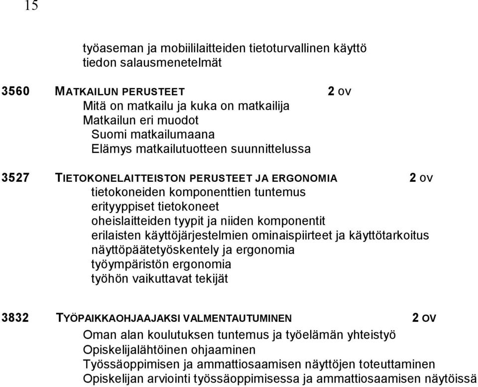 erilaisten käyttöjärjestelmien ominaispiirteet ja käyttötarkoitus näyttöpäätetyöskentely ja ergonomia työympäristön ergonomia työhön vaikuttavat tekijät 3832 TYÖPAIKKAOHJAAJAKSI VALMENTAUTUMINEN 2 OV