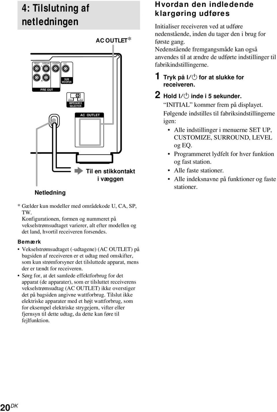 1 Tryk på?/1 for at slukke for receiveren. 2 Hold?/1 inde i 5 sekunder. ITIA kommer frem på displayet.