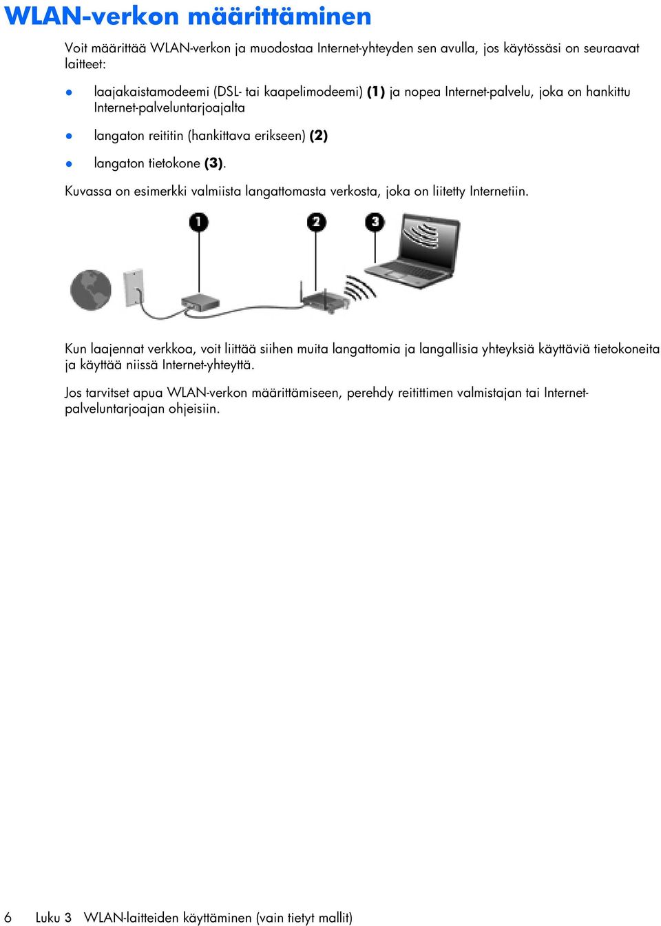 Kuvassa on esimerkki valmiista langattomasta verkosta, joka on liitetty Internetiin.