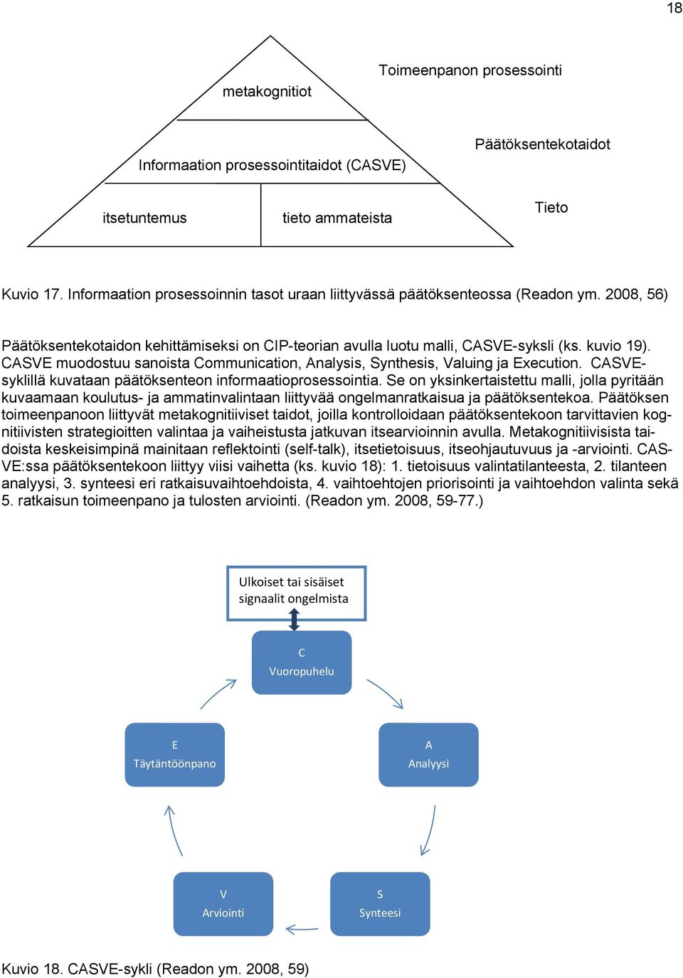 CASVE muodostuu sanoista Communication, Analysis, Synthesis, Valuing ja Execution. CASVEsyklillä kuvataan päätöksenteon informaatioprosessointia.