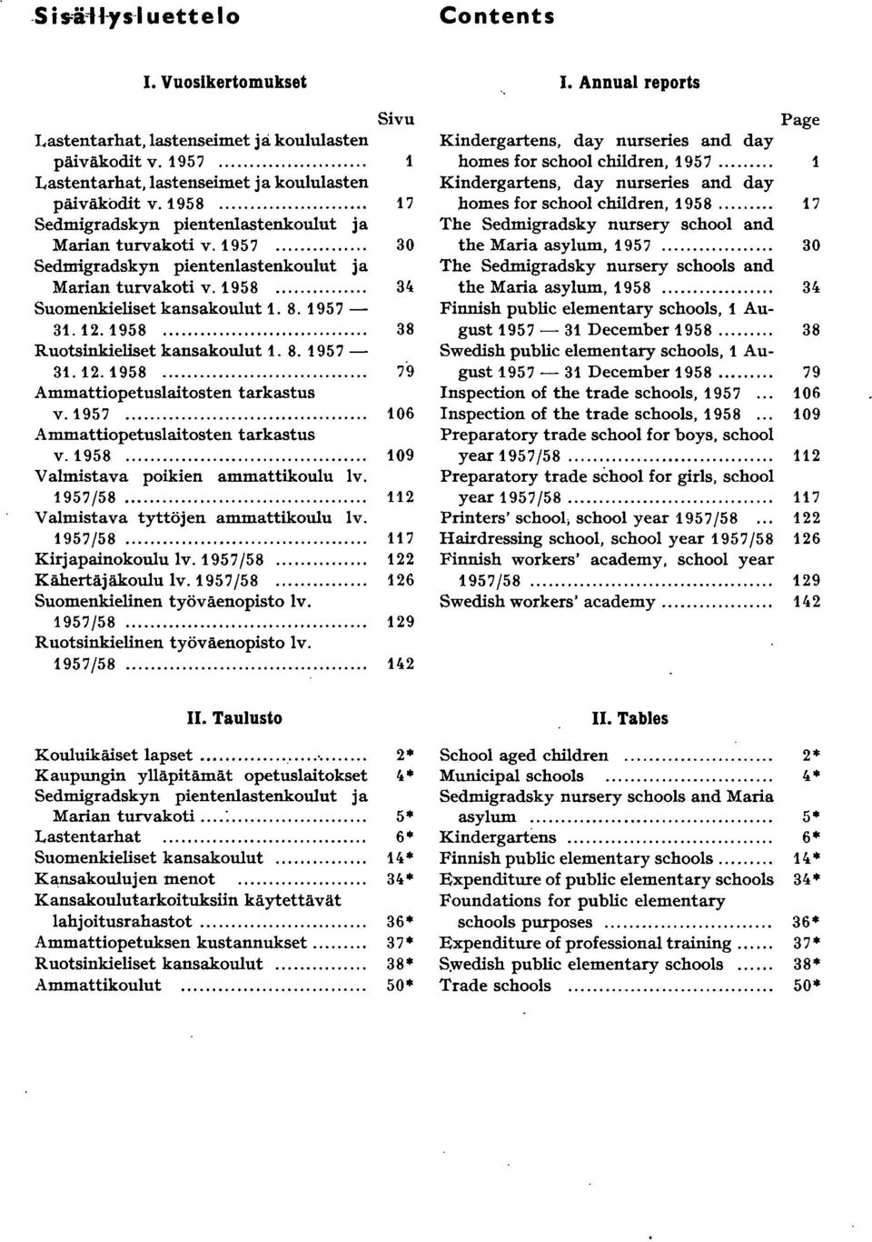 8. 957 -.. 958... 79 Ammattiopetuslaitosten tarkastus v.957... 06 Ammattiopetuslaitosten tarkastus v.958... 09 Valmistava poikien ammattikoulu v. 957/58... Valmistava tyttöjen ammattikoulu v. 957/58... 7 Kirjapainokoulu v.