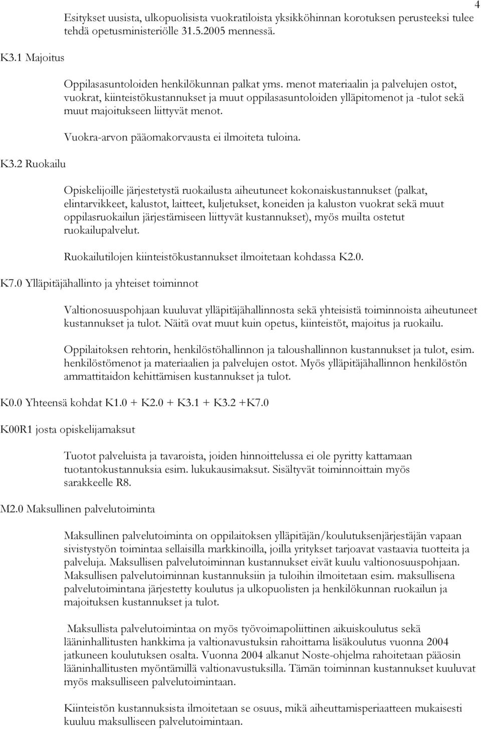 menot materiaalin ja palvelujen ostot, vuokrat, kiinteistökustannukset ja muut oppilasasuntoloiden ylläpitomenot ja -tulot sekä muut majoitukseen liittyvät menot.