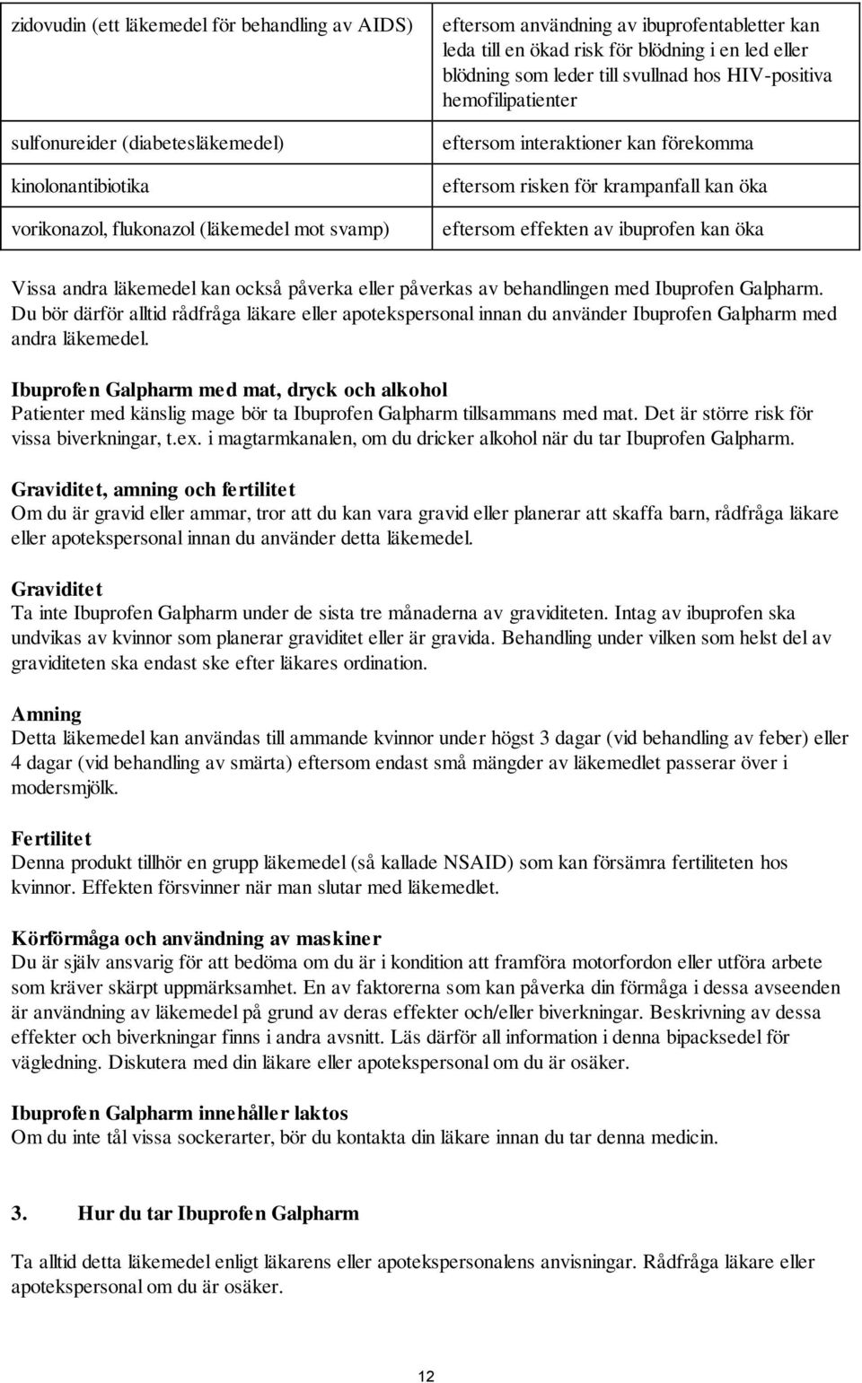 effekten av ibuprofen kan öka Vissa andra läkemedel kan också påverka eller påverkas av behandlingen med Ibuprofen Galpharm.