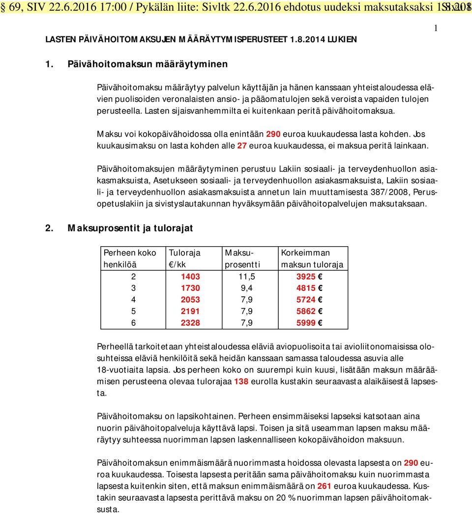 perusteella. Lasten sijaisvanhemmilta ei kuitenkaan peritä päivähoitomaksua. Maksu voi kokopäivähoidossa olla enintään 290 euroa kuukaudessa lasta kohden.