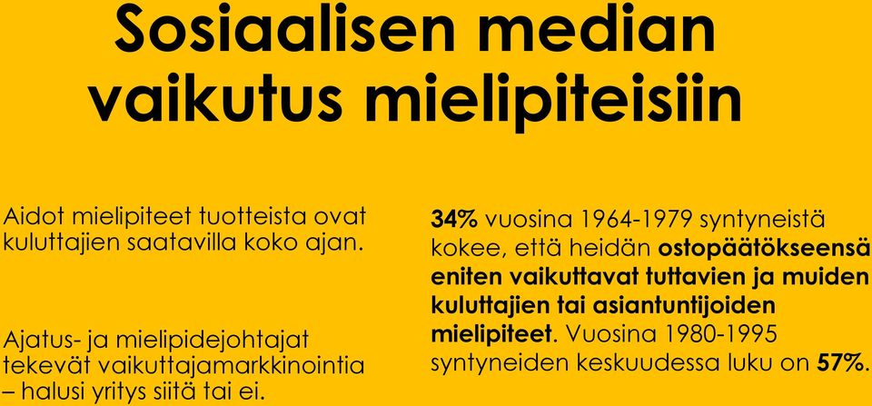 34% vuosina 1964-1979 syntyneistä kokee, että heidän ostopäätökseensä eniten vaikuttavat tuttavien ja