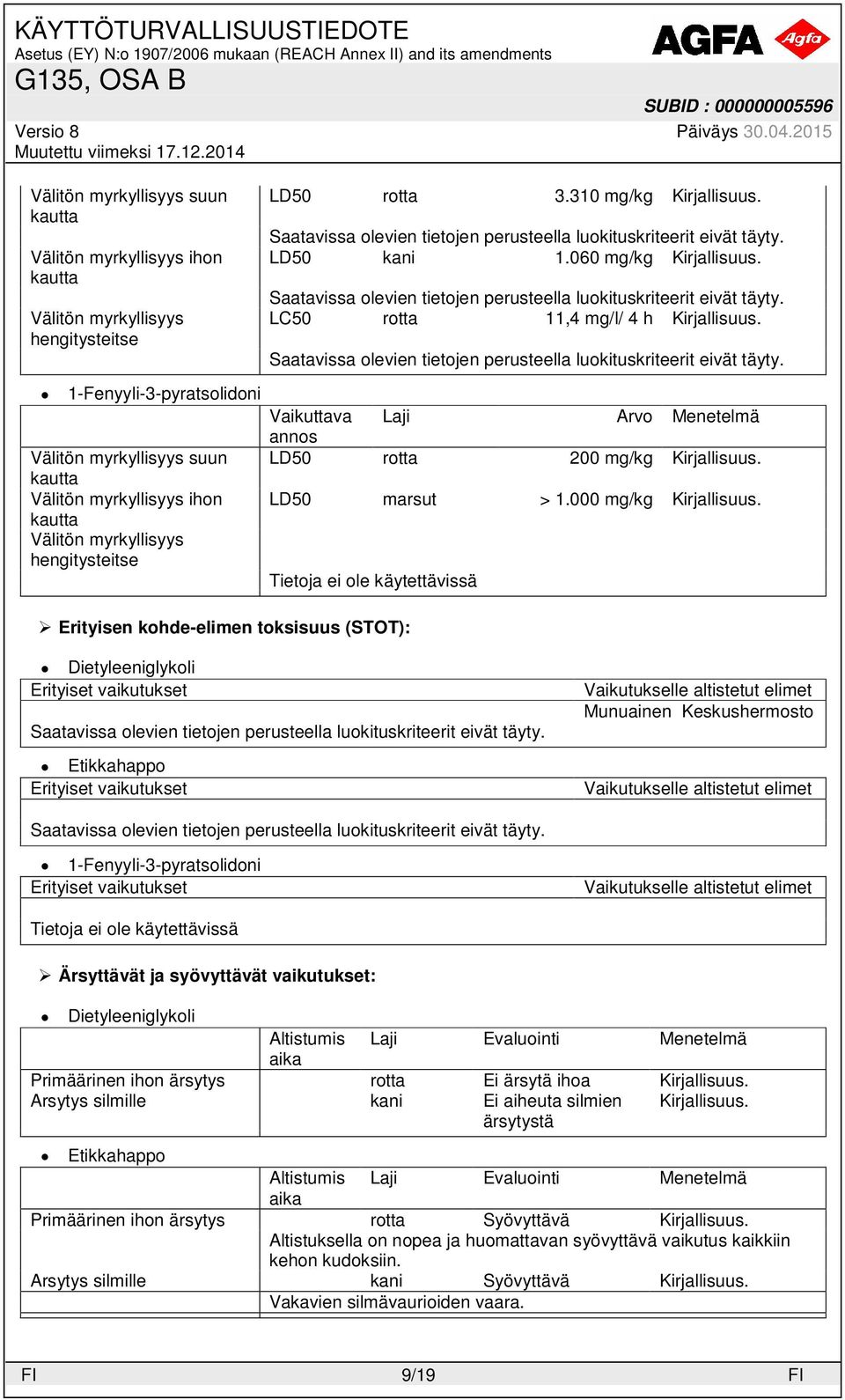 LD50 marsut > 1.000 mg/kg Kirjallisuus.