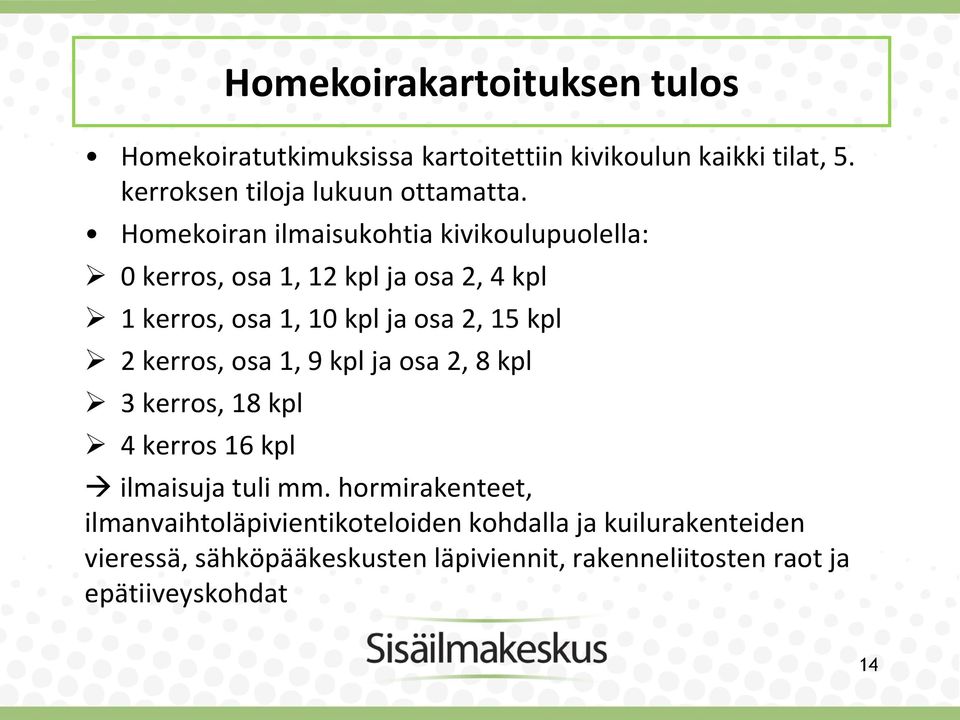 kerros, osa 1, 9 kpl ja osa 2, 8 kpl 3 kerros, 18 kpl 4 kerros 16 kpl ilmaisuja tuli mm.