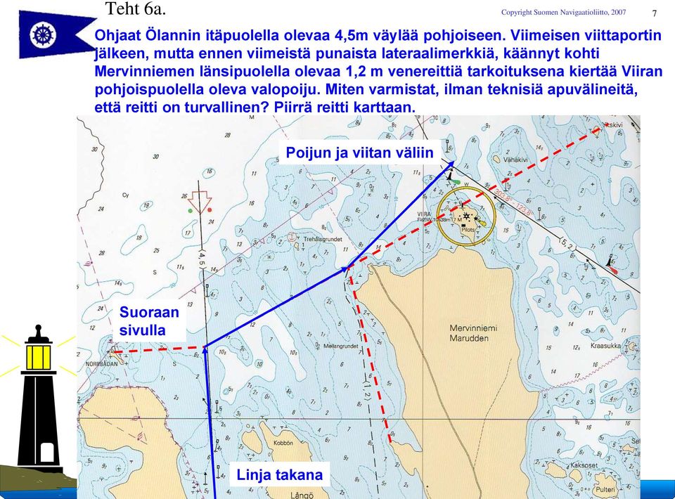 Mervinniemen länsipuolella olevaa 1,2 m venereittiä tarkoituksena kiertää Viiran pohjoispuolella oleva