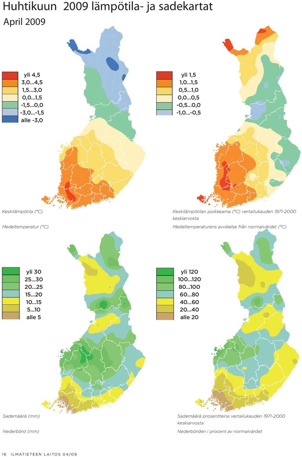 ..-0,5 Keskilämpötila ( C) Medeltemperatur ( C) Keskilämpötilan poikkeama ( C) vertailukauden 1971-2000 keskiarvosta Medeltemperaturens avvikelse från